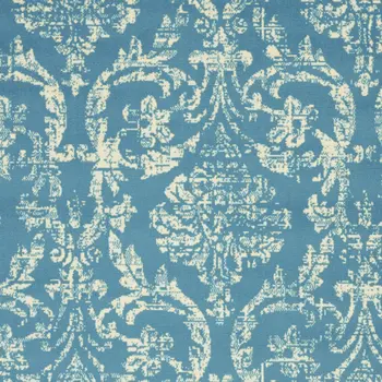 6' X 9' Blue Damask Power Loom Area Rug
