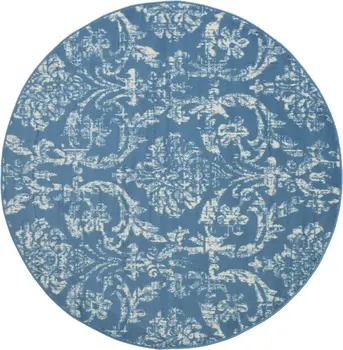 5' Blue Round Damask Power Loom Area Rug