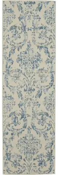 7' Cream Damask Power Loom Runner Rug