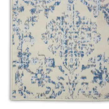 7' Cream Damask Power Loom Runner Rug
