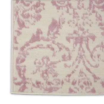 7' Cream Damask Power Loom Runner Rug