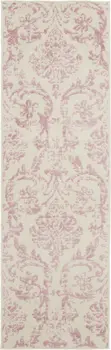 7' Cream Damask Power Loom Runner Rug