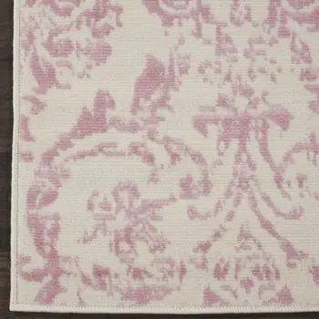 7' Cream Damask Power Loom Runner Rug
