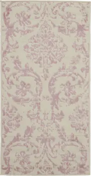 2' X 4' Cream Damask Power Loom Area Rug