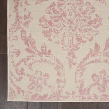 6' X 9' Beige and Pink Floral Power Loom Non Skid Area Rug