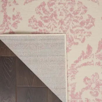 6' X 9' Beige and Pink Floral Power Loom Non Skid Area Rug