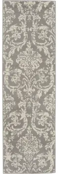 7' Gray Damask Power Loom Runner Rug