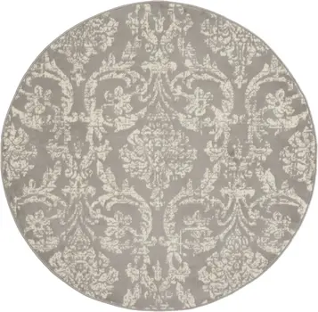 5' Gray Round Damask Power Loom Area Rug