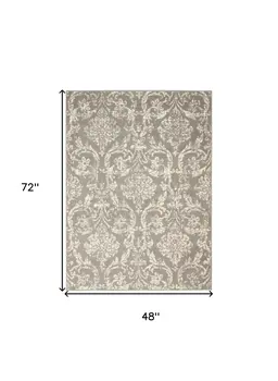 4' X 6' Gray Damask Power Loom Area Rug