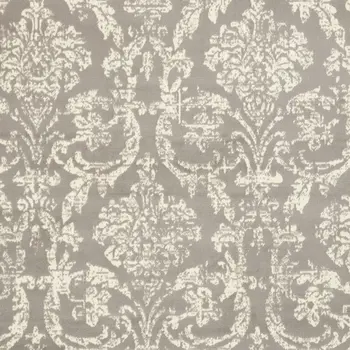 6' X 9' Gray and Ivory Damask Power Loom Distressed Area Rug