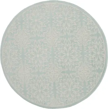 5' Aqua Round Floral Power Loom Area Rug