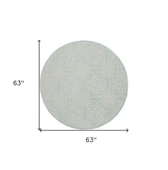 5' Aqua Round Floral Power Loom Area Rug