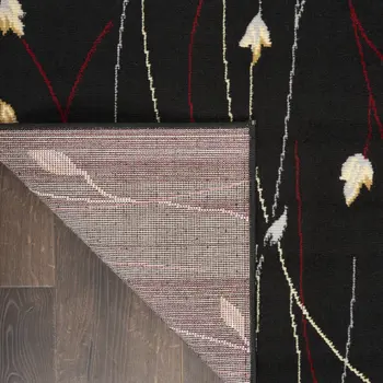 8' X 10' Black and Ivory Floral Power Loom Non Skid Area Rug