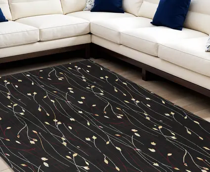 8' X 10' Black and Ivory Floral Power Loom Non Skid Area Rug
