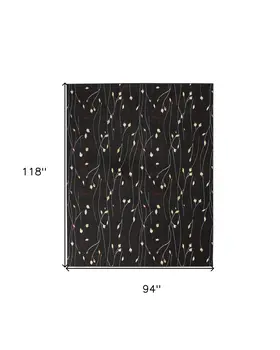 8' X 10' Black and Ivory Floral Power Loom Non Skid Area Rug
