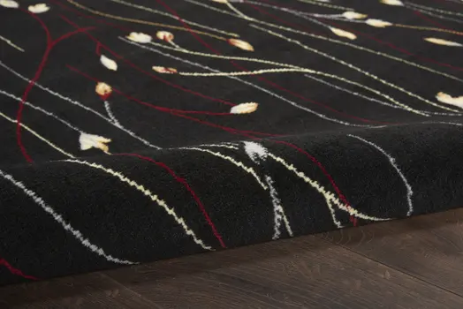 8' X 10' Black and Ivory Floral Power Loom Non Skid Area Rug