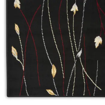 8' X 10' Black and Ivory Floral Power Loom Non Skid Area Rug