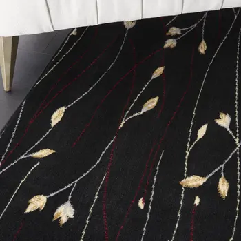 8' X 10' Black and Ivory Floral Power Loom Non Skid Area Rug