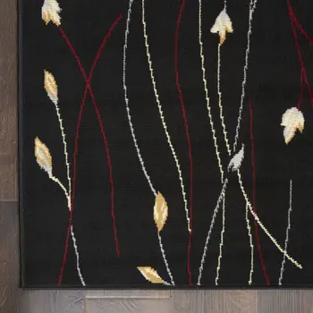 8' X 10' Black and Ivory Floral Power Loom Non Skid Area Rug