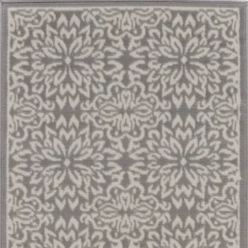 7' Gray Floral Power Loom Runner Rug