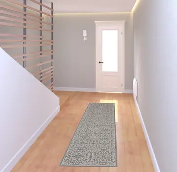 7' Gray Floral Power Loom Runner Rug