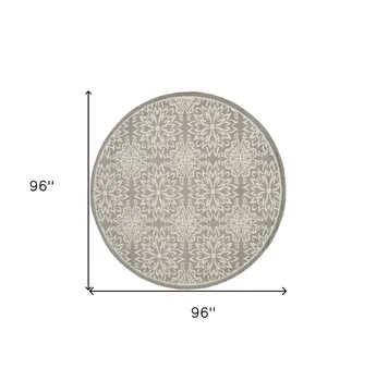 8' Gray Round Floral Power Loom Area Rug
