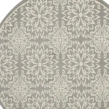 5' Gray Round Floral Power Loom Area Rug