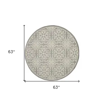 5' Gray Round Floral Power Loom Area Rug