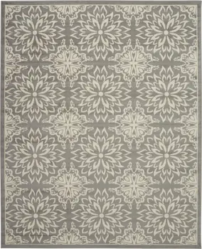 7' X 10' Gray Floral Power Loom Area Rug