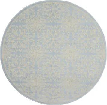 5' Light Blue Round Floral Power Loom Area Rug