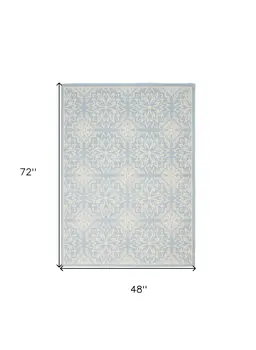 4' X 6' Light Blue Floral Power Loom Area Rug
