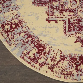 8' Cream Round Damask Power Loom Area Rug