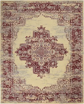 7' X 10' Cream Damask Power Loom Area Rug