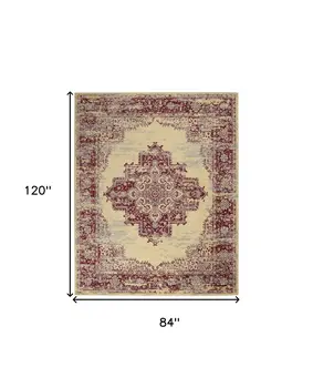 7' X 10' Cream Damask Power Loom Area Rug