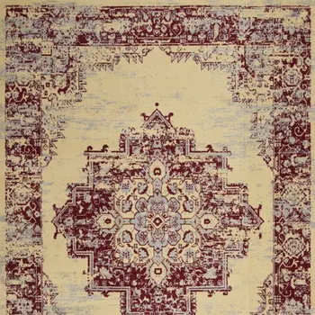 4' X 6' Cream Damask Power Loom Area Rug