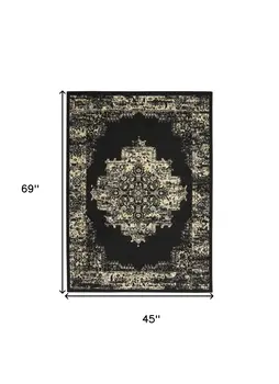 4' X 6' Cream Damask Power Loom Area Rug