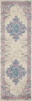 8' Pink Damask Power Loom Runner Rug