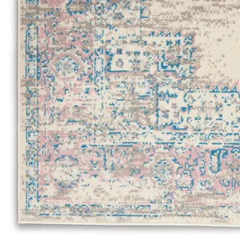 6' X 9' Ivory Pink And Blue Medallion Area Rug