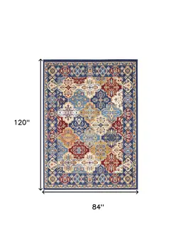 7' X 10' Red Damask Power Loom Area Rug