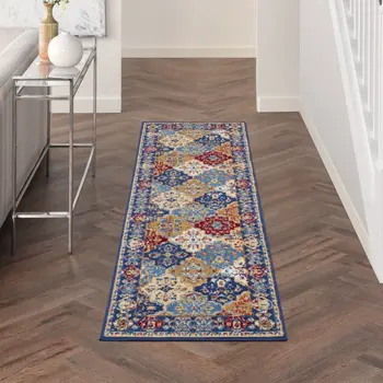 8' Red Damask Power Loom Runner Rug