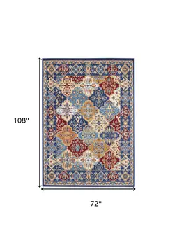6' X 9' Red Damask Power Loom Area Rug