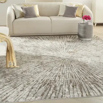 9' X 12' Gray And Ivory Abstract Area Rug