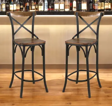 30" Brown and Black Solid Wood and Metal Counter Height Bar Chair