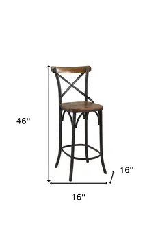30" Brown and Black Solid Wood and Metal Counter Height Bar Chair