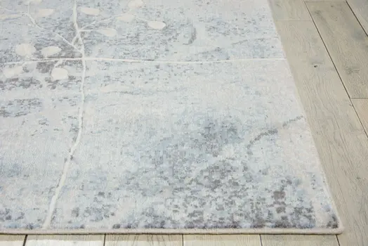 10' X 13' Blue and Silver Floral Power Loom Area Rug