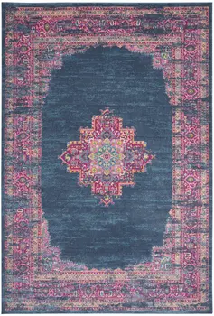 9' X 12' Blue Floral Power Loom Area Rug