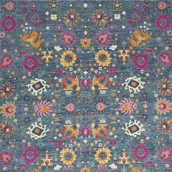 9' X 12' Blue Floral Power Loom Area Rug