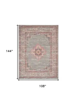 9' X 12' Gray Floral Power Loom Area Rug