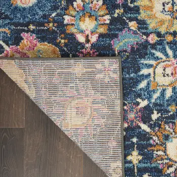 9' X 12' Blue And Gold Floral Area Rug
