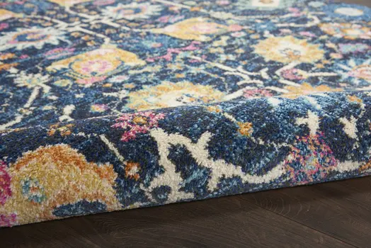 9' X 12' Blue And Gold Floral Area Rug